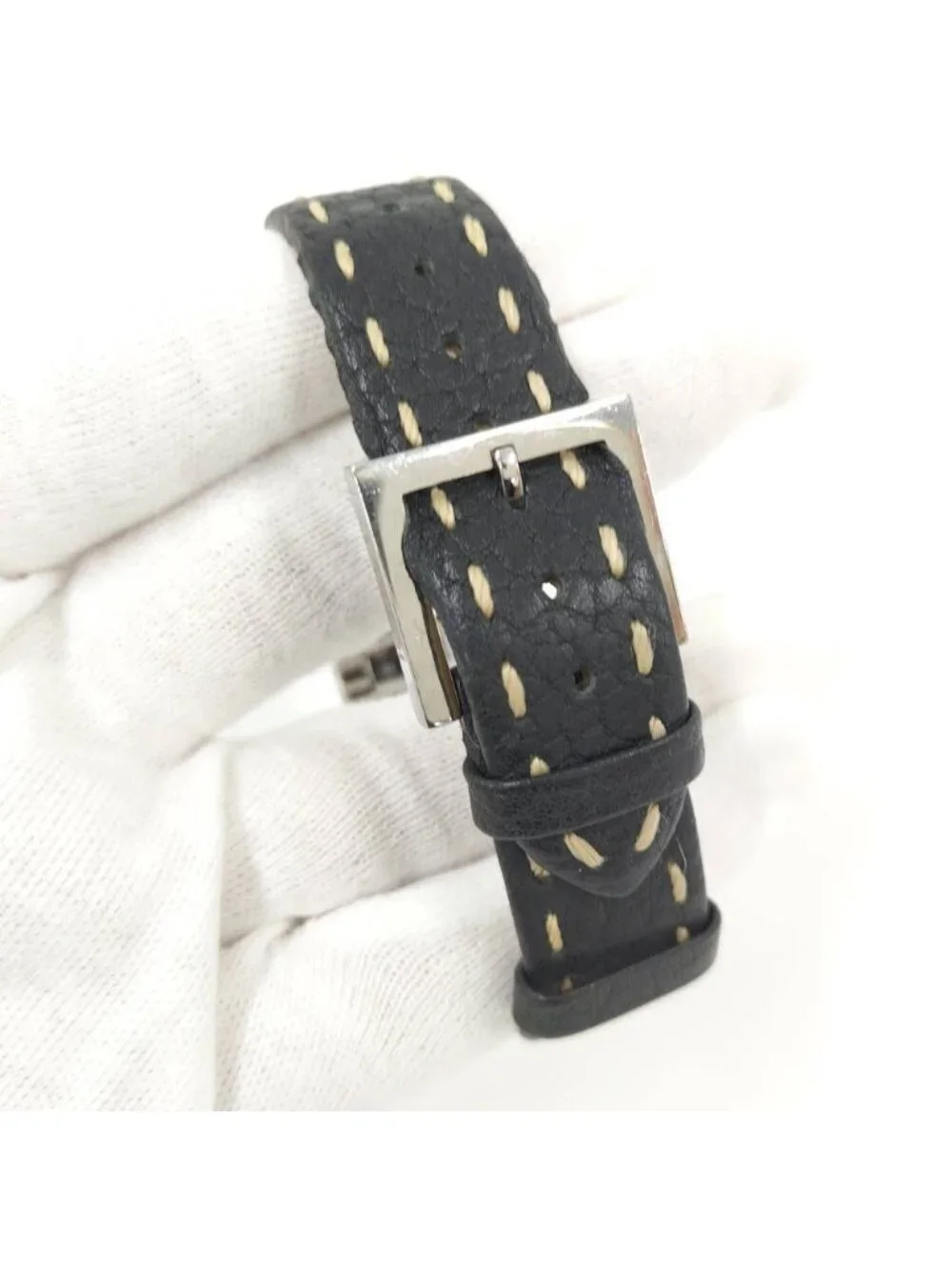 Fendi Watch Orologi Square SS Quartz Leather Black Dial